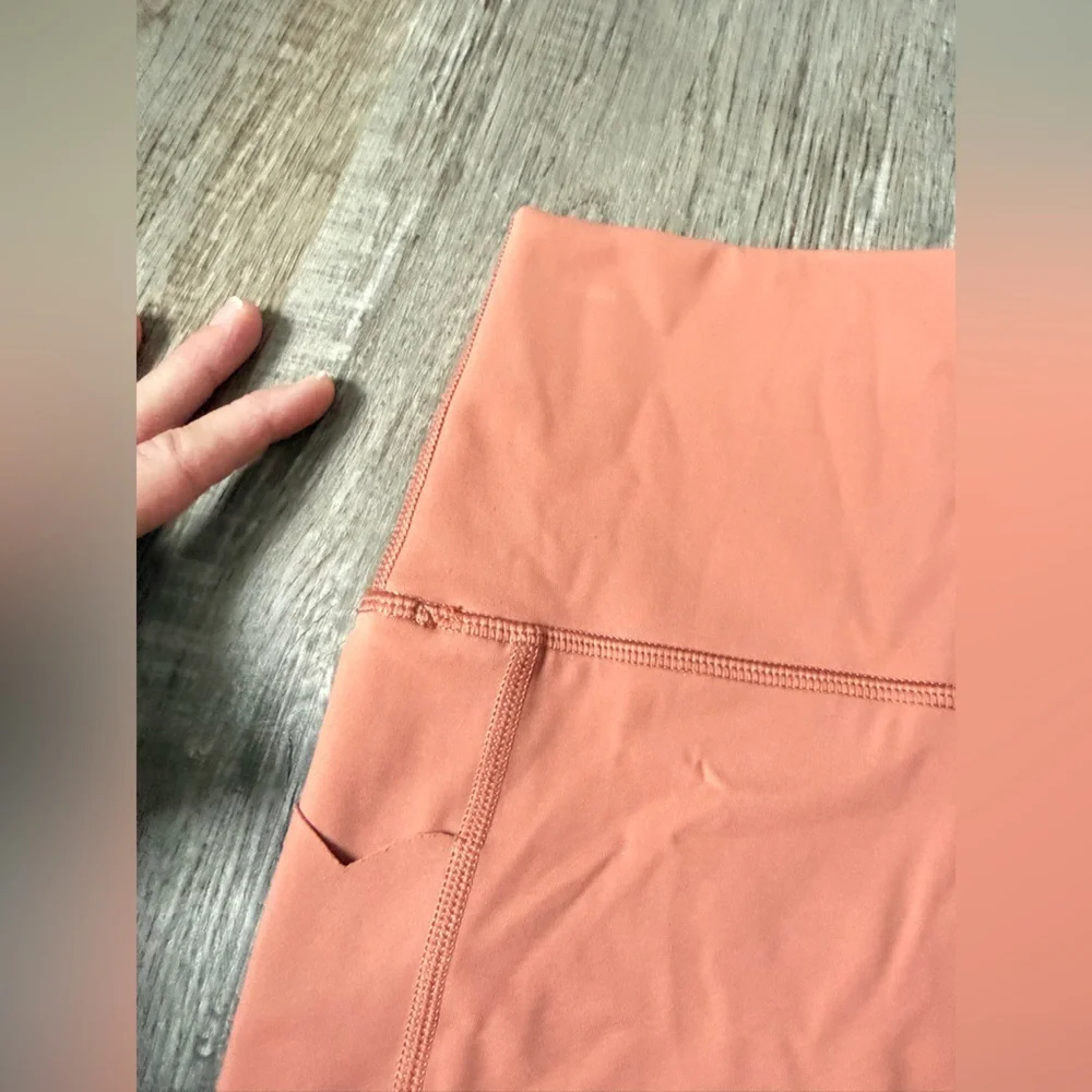 Aerie Offline Goals Bike Short High Rise Scallop Hem Shorts Orange Coral S M - Picture 6 of 9